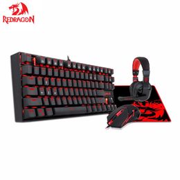 Combos Redragon Combo Mechanical Gaming Keyboard Mouse and Mouse Pad PC Gaming Headset with Microphone LED Backlit 87 key Keyboard K552