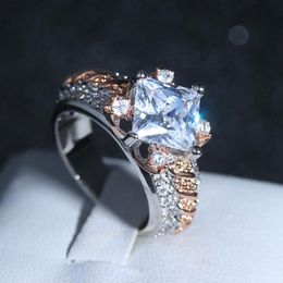 Cluster Rings 14K Rose Gold Diamond Ring For Women Anillos Engagement Nose Wedding White Jewelry