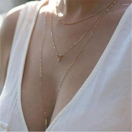 Pendant Necklaces Stainless Steel Triangle Bar For Women Multilayers Thin Chain Choker Necklace Collier