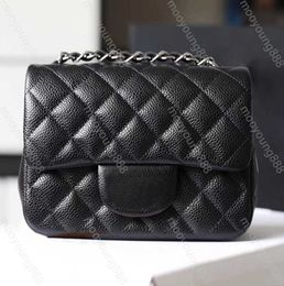 10A Top Tier Quality Luxury Designer Mini Square Flap Bag Real Leather Caviar Lambskin Classic Black Purse Quilted Hangbags Crossbody Motion design 68ess