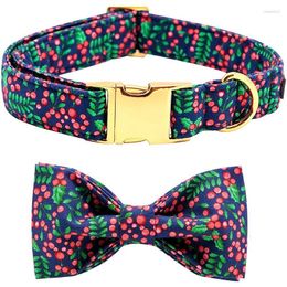 Dog Collars Unique Style Paws Christmas Cotton Collar With Bow Tie Red Holly Berries For Big And Small