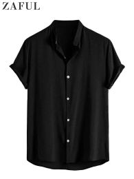 Hemden für Männer Solide Stehkragen Kurzarm Blusen ztp Streetwear Button Shirt Hochwertige Markenoberteile