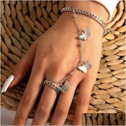 Chain Link Bracelets Trendy Butterfly Wrist Bracelet For Hand Women Boho Finger Ring Jewelry Goth Vintage Punk Accessories 1Pcs Drop Dhzug