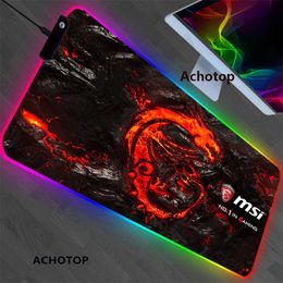 Rests Red Dragon MSI RGB Gaming Large Mouse Pad Gamer Led Computer Mousepad Big with Backlight Carpet for Keyboard Desk Mat PC Gamer