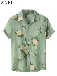 Camisas ZAFUL para hombre, blusas de manga corta con patrón de flores, ropa de calle de verano, camisa informal con botones, Tops sueltos, estilo hawaiano
