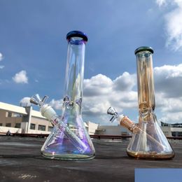 Herb Grinder 10 Thick Beaker Bong Rainbowl Smoke Grey Colour Tall Glass Water Pipe Big Straight Tube Dab Oil Rig Bubbler With Downste Dhuif