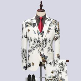 Men's Suits Printed Slim Suit Male Host Performance Dress Groom Nightclub Three-piece Man