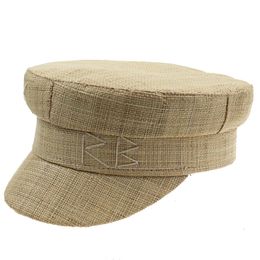 Ball Caps Summer Military Hats For Women Fashion Sailor Hat RB Letter Embroidered Peaked Cap Causal Raffia Straw Travel Flat Top 230526