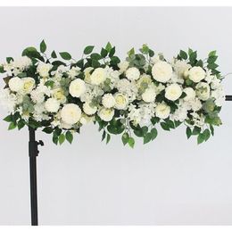 Decorative Flowers Wreaths 100Cm Diy Wedding Flower Wall Arrangement Supplies Silk Peonies Rose Artificial Row Decor Iron Arch Bac Dhbcc