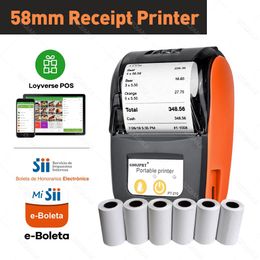 Printers 58mm Thermal Receipt Printer Compatible With Android iOS Windows System BluetoothCompatable Portable Mini Printer Printing Bill