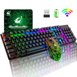 Combos Rechargeable Wireless Gaming Keyboard Mouse Set Wireless 2.4G Game Keyboard Illuminated Gaming Keyboard Combo For Laptop 5.0