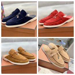 Designer Men Shoes luxury Charms Walk slipper top quality Women casual loafers Platform slippers classic Suede walking Flats mules with Buckle outdoor slides