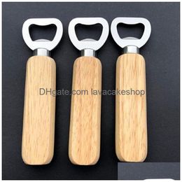 Openers Stainless Steel Beer Bottle Opener Wooden Handle Smooth Strong Solid Wood Bar Restaurant Bottles Household Kitchen 1 45Lx F2 Dhkni