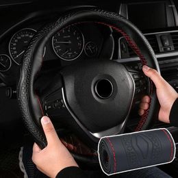 Steering Wheel Covers 2023 Braid Genuine Leather Cover Embossing Pattern Braiding For 38CM Car Accessories