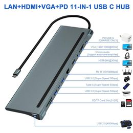 Hubs Docking Station USB C Hub TypeC To HDMI+VGA Adapter Dual Monitor with RJ45 Ethernet SD TF Audio PD for MacBook Pro Surface OTG