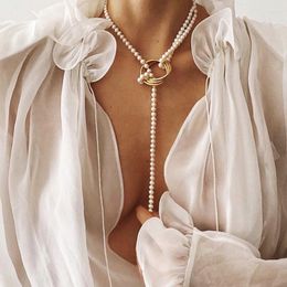 Chains Vintage Simulated Pearl Irregular Geometry Long Pendant Necklace For Women Fashion Exaggerate Coin Strand Necklaces Jewelry 2023