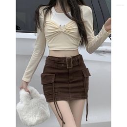 Women's Jeans Fashion High-quality Niche Design Retro Denim Tooling Skirt Women's Sweet And Spicy Tight A-line Miniskirt Bag Hip