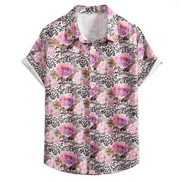 Men's Casual Shirts Mens Sexy Pink Leopard Print Summer Beach Dress Button Down Hawaiian Floral Shirt Men Party Holiday Clothing XXL