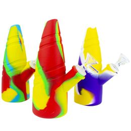 Latest Smoking Colorful Silicone Hookah Bong Pipes Kit Bamboo Shoot Style Bubbler Herb Tobacco Glass Filter Funnel Bowl Spoon Waterpipe Cigarette Holder