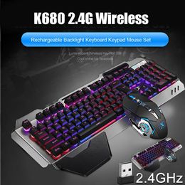 Combos Keyboard and Mouse Set 2.4G Wireless Rechargeable Backlight Gaming Mouse and Keyboard Set Rainbow Backlit for Gamger