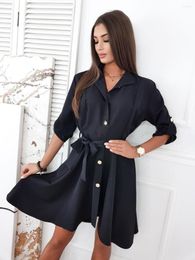 Casual Dresses CHYXSB 2023 Pure Colour Mini Short Dress Street Girl Style Women Fashion Long Sleeve Lapel Shirt