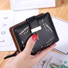 Wallets Fashion Women's Wallet Female Short Hollow Leave Pouch Handbag For Women Coin PU Leather Purses Card Holder 2023