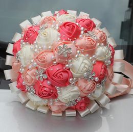 Wedding Flowers Custom Make Crystal Bouquets Satin Artificial Ribbon Accessories Bridesmaid Bouquet W224A