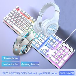 Combos USB Wired Keyboard Mouse Headset Set Mechanical Feel Keyboard with Backlight Gaming Mouse Kit for Gamers Desktop Laptop Offices