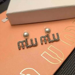 2023 New Miu Letter High end Rhinestones Front and Rear Two Wear Earrings, Fashionable and Colorless, Little Fresh Girl