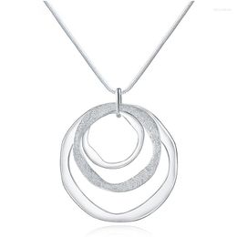 Chains NUMBOWAN 925 Sterling Silver 18 Inches Three Circle Pendant Chain Frosted Necklace For Women Fashion Wedding Party Charm Jewellery