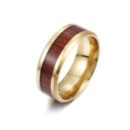 Band Rings 8Mm Stainless Steel Wood Pattern Classic Wedding Ring For Men Women Fashion Jewellery Drop Delivery Dhaoi