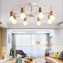 Pendant Lamps Nordic Modern Minimalist E27 Multi-head Antler Chandelier Restaurant Bedroom Study Metal /wood Lamp Shade FixturePendant Penda