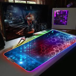 Rests Hexagon Texture Large RGB Mouse Pad Xxl Gaming Mousepad LED Mause Pad Gamer Mouse Carpet Big Keyboard Desk Mat with Backlit Mat