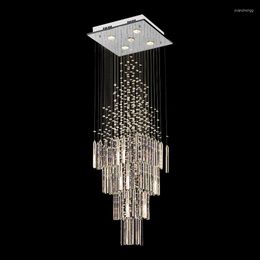 Chandeliers Modern Chandelier Rectangular Stair Loft Crystal For Living Room Columnar Hanging Lamp