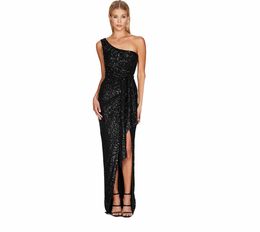 2023 New Women's Single shoulder sling sequin evening dresses long women Party Prom Evening Dress Vestidos