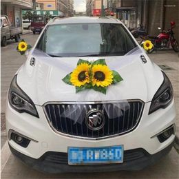 Decorative Flowers Big Sunflower White Rose Artificial Flower For Wedding Car Decoration Bridal Decorations Door Handle Ribbons Silk