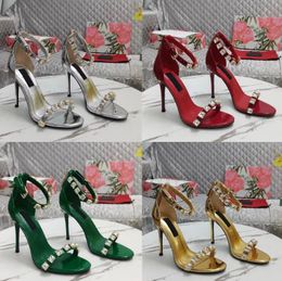 Famous Summer 23S/S Brand Polished Calfskin Sandals Shoes Women Patent Leather Rhinestones Studs Party Wedding Dress Lady High Heels box dust bag EU35-43