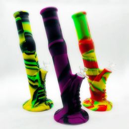 Latest Smoking Colorful Silicone Hookah Bong Pipes Kit Incline Handle Style Bubbler Herb Tobacco Glass Filter Funnel Bowl Spoon Waterpipe Cigarette Holder DHL