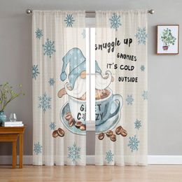 Curtain Coffee Gnome Snowflake Winter Chiffon Sheer Curtains For Living Room Bedroom Decoration Window Tulle Drapes