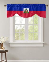 Curtain Haiti National Flag Day Blue Red Window Kitchen Cabinet Coffee Tie-Up Valance Rod Pocket Short