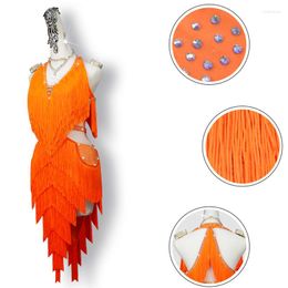 Stage Wear Orange Latin Dance Dress Women'S Full Fringed Waltz Ballroom Professional Costume Competition SL8437