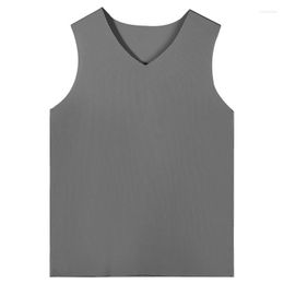 Men's Tank Tops Men's Vests Summer Ice Silk Tshirts Man Clothing Bodybuilding Solid V Neck Short Sleeve Undershirt Fast Dry Tees