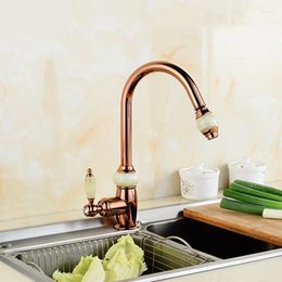 Kitchen Faucets Faucet Rose Gold Brass Mixing Tap Pull Out Round Jade Head Cold Water Sink Mixer Taps Torneiras De Cozinha