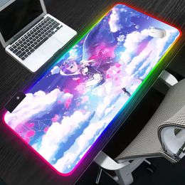 Pads Large mouse pad keyboard gamer RGB Rubber Anime gaming mouse pad Re zero Rem Emilia Mouse Mat Mousepad PC desk pad keyboard pad