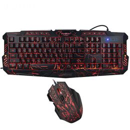 Combos Russian Gaming Keyboard Mouse Combo Backlit LED +Colorful Gaming Mouse Breathing Light 7 Buttons 3600DPI for Desktop Laptop