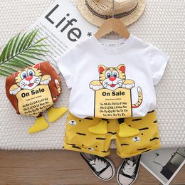 Clothing Sets 2023 Summer Cartoon Print Round Neck T-Shirt Baby Boys And Girls Suit Temperament Short Sleeved 2 Piece