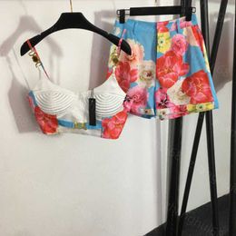 23ss Casual suit women shorts sets womens designer clothing Medusa Bra Top Floral Print shorts set High quality Women Clothes a1