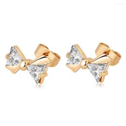 Stud Earrings Love & Annie CZ Gold Colour Bowknot Trendy Womens Earring Girls Cute Small Gift