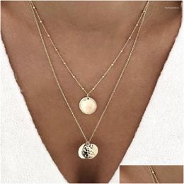 Pendant Necklaces Bohemian 2 Layers Charms Necklace For Women Geometry Round Chain Chockers Jewelry Wholesale Collar A11407 Drop Del Dhvrx