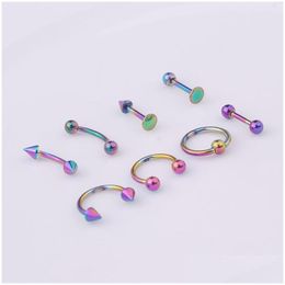 Other 8Pcs/Set Stainless Steel Barbell Helix Lobe Tongue Belly Nose Rings Ball Punk Rook Tragus Septum Lip Eyebrow Body Piercing Dro Dhxon